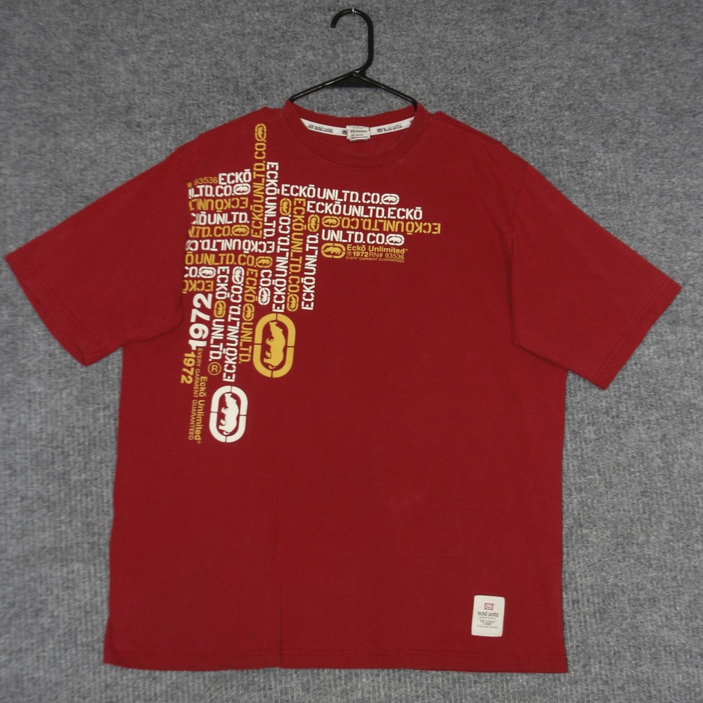 Vintage Ecko Unltd T Shirt Mens L Red Graphic Classic Rhino 1972 Urban Graphic
